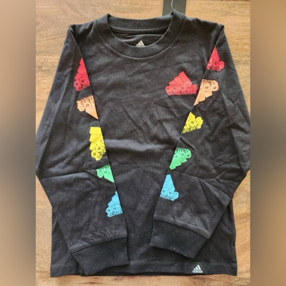 NWT Adidas Boys Meltdown Logo Print Long Sleeve T-Shirt Crew Neck Black Size 3T